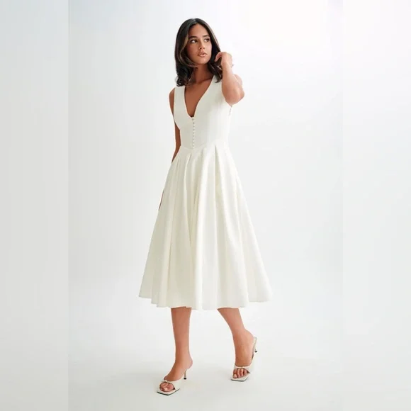 Keely Cotton Sleeveless Midi Dress - White - Picture 7 of 7